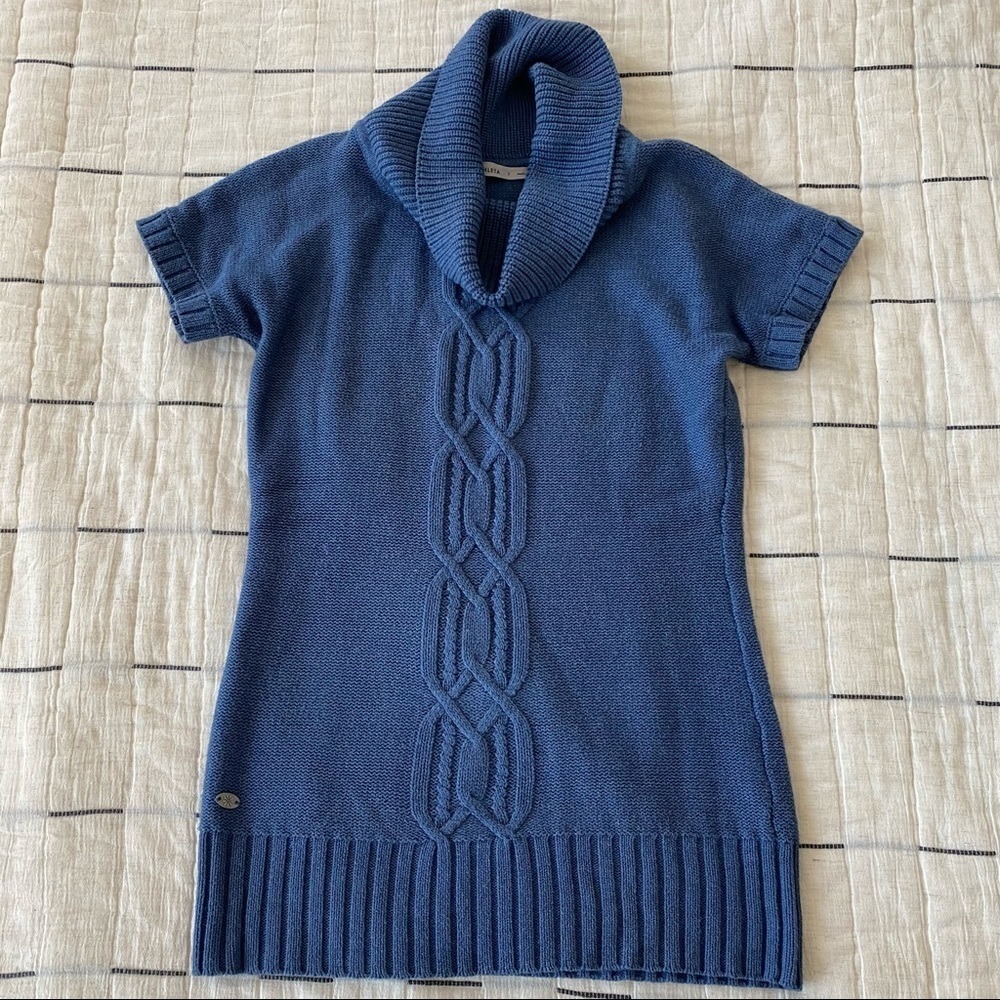Athleta Blue Short Sleeve Cowl Neck Tunic Sweater